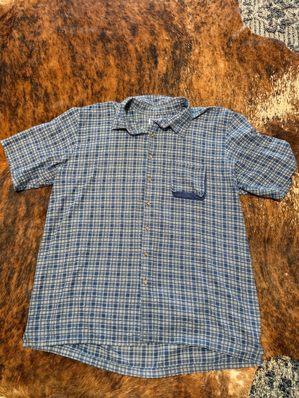 NorthCrest Patchwork Plaid Blue Long Sleeve Mens 2XLT 50-52 Heavy Cotton VINTAGE